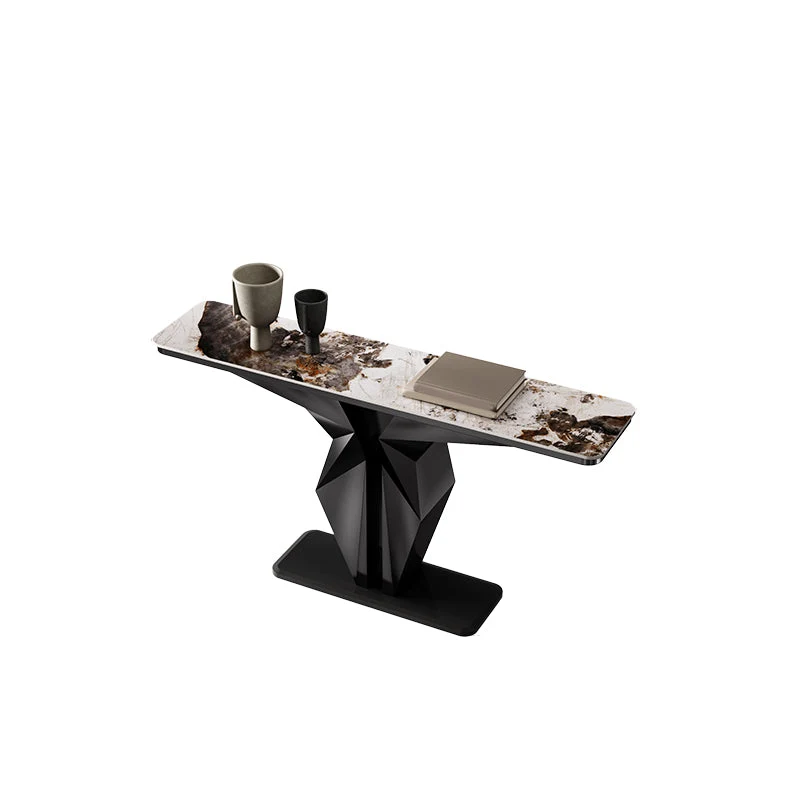 Rectangle Shape Contemporary Console Table Gold/Black Stone Sofa Table for Hall