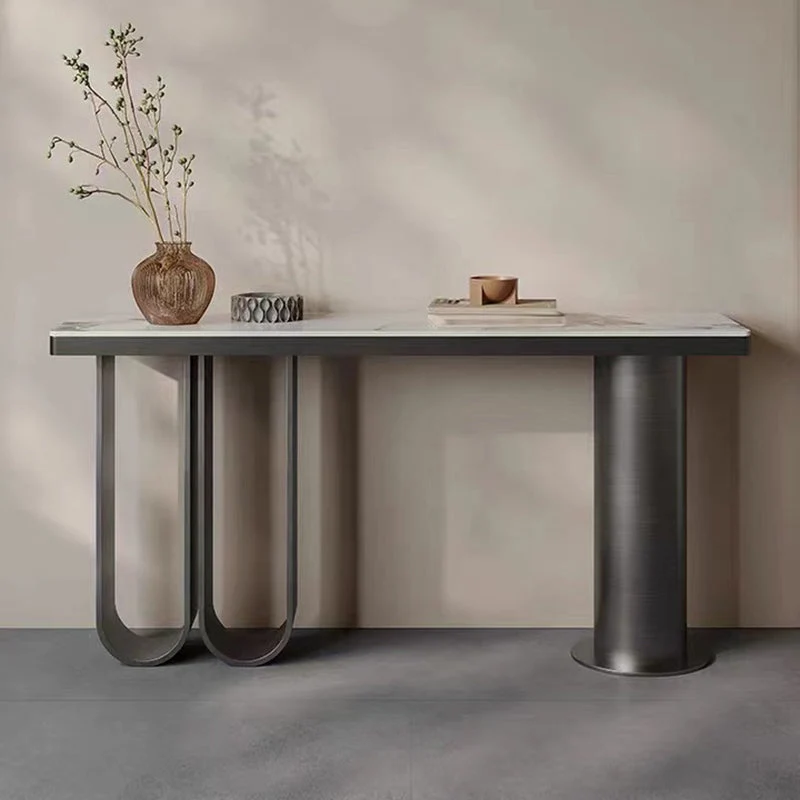 Rectangle Shape Console Table Contemporary Stone Sofa Table in Black