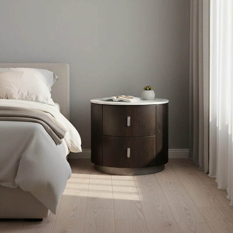 Elegant Retro Bedside Table - Stable Carbon Steel Feet Smooth 2-Drawer Glide Nightstand For Bedroom