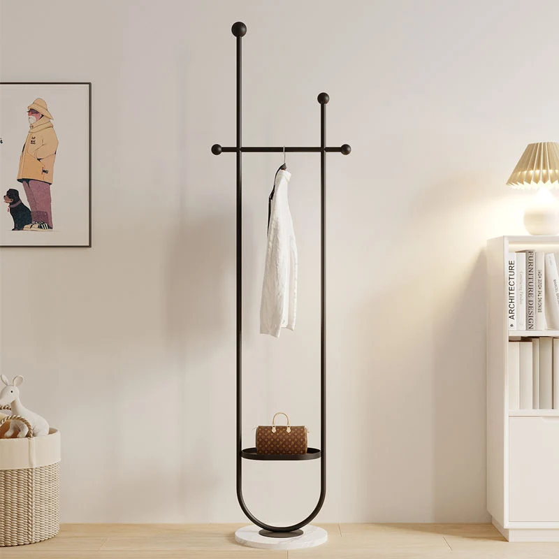 Modern Minimalist Round U-Shaped Wrought Iron Stone Slab Hall Tree 1-Storage For Bedroom