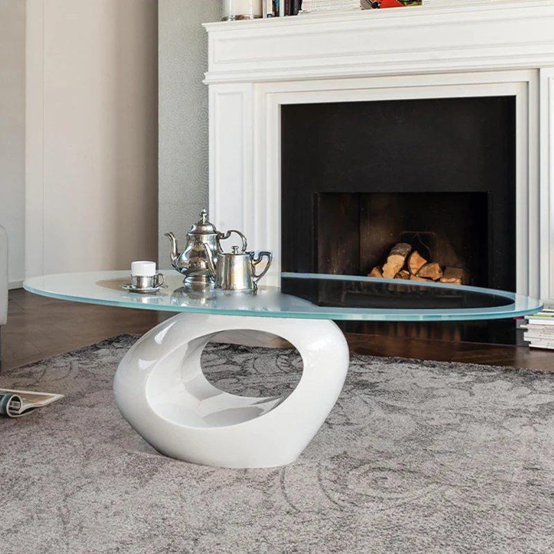 Modern Minimalist Round Hollow Design ABS Tempered Glass Coffee Table 2-Tier For Living Room