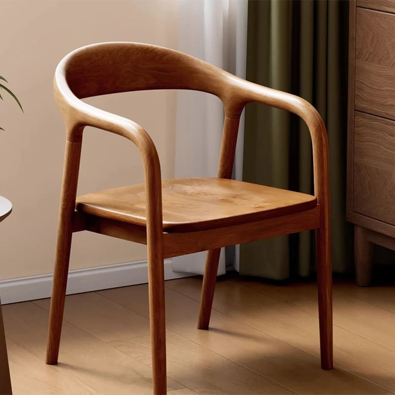 Traditional Chinese Rubberwood Rectangular Dining Chair - Backrest & Armrest Design For Kitchen And Living Room