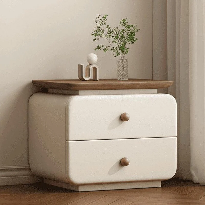 Contemporary Scandinavian Solid Wood Multi-layer Board & Microfiber Leather Rectangular Nightstand 2-Drawer Storage For Bedroom