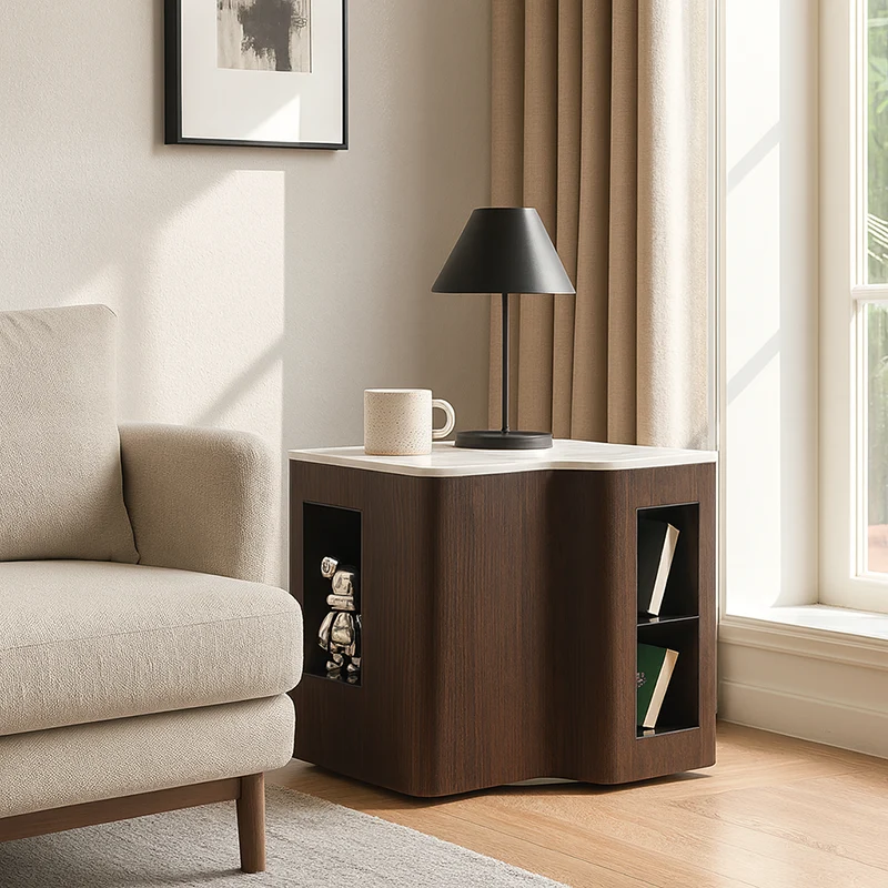 Contemporary Creative Marble S-Curve Bedside Table - Rotating 2 Drawers Nightstand For Bedroom