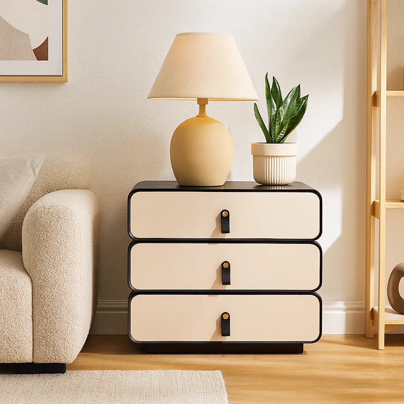 Contemporary Creative Solid Wood Multilayer Board Bedside Cabinet - 3 Drawers Rotating Nightstand For Bedroom