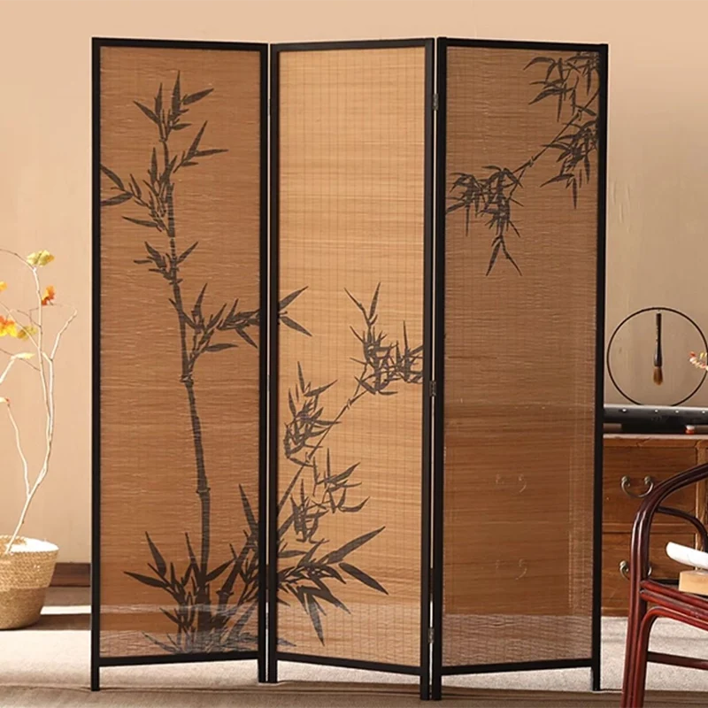 Traditional Chinese Rectangular Bamboo Pattern Solid Wood Bamboo Room Divider For Living Room