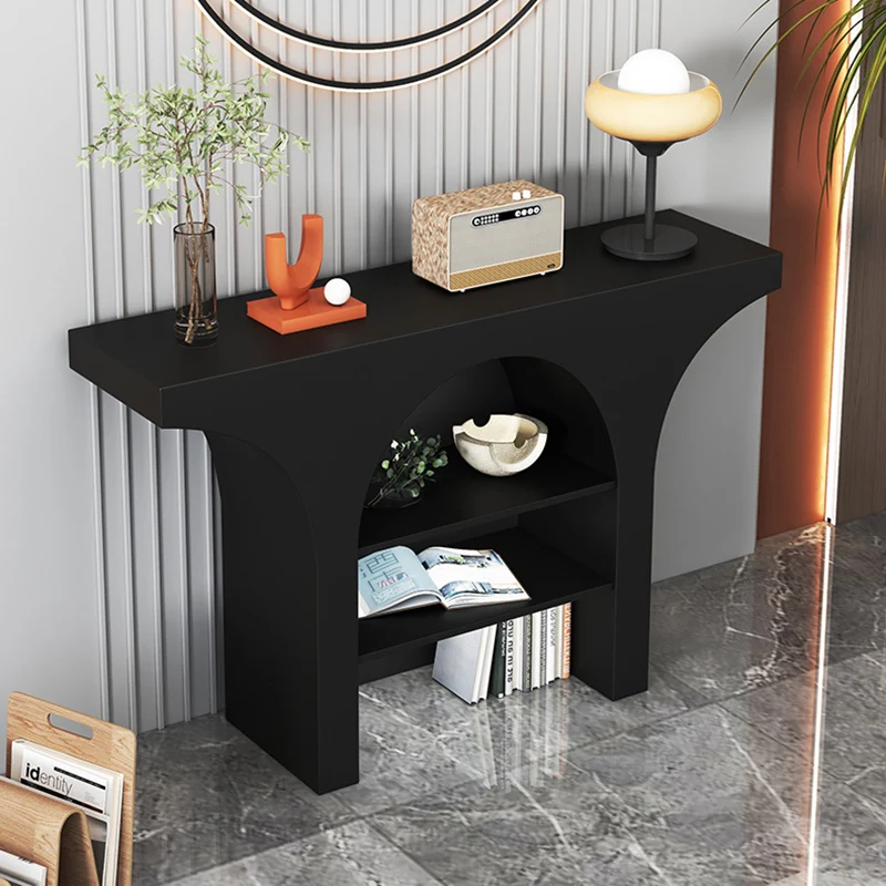 Contemporary Nordic Arched Design Solid Wood Particleboard Console Table 3-Tier For Living Room