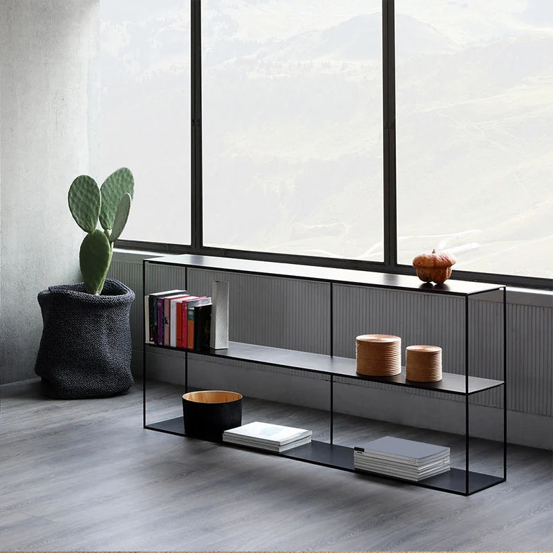 Modern Rectangular Console Table Metal Console Sofa Table in White/Black