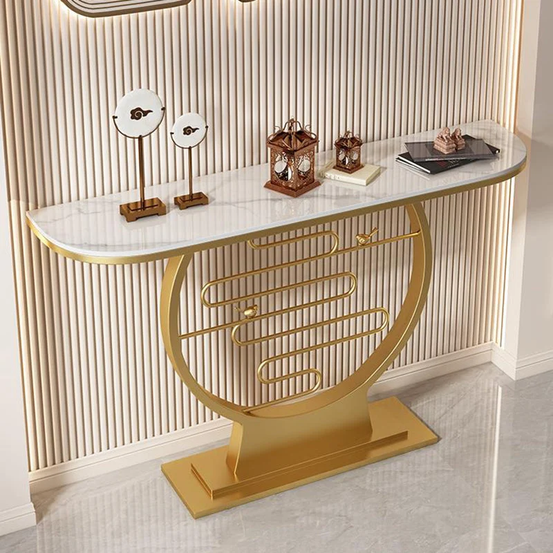 Half Moon Shape Contemporary Console Table White Stone Console Sofa Table