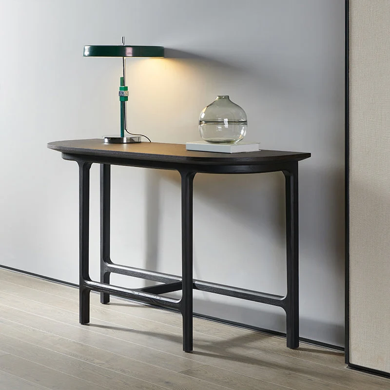 Modern Half Moon Console Table Wooden Console Sofa Table in Black