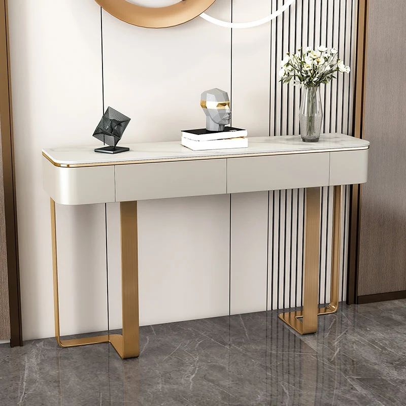 Glam Half Moon Console Table Drawers Included Accent Table for Hall