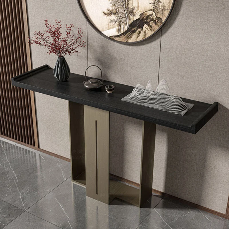 Rectangle Modern Console Table Brown/Black Wood Console Sofa Table