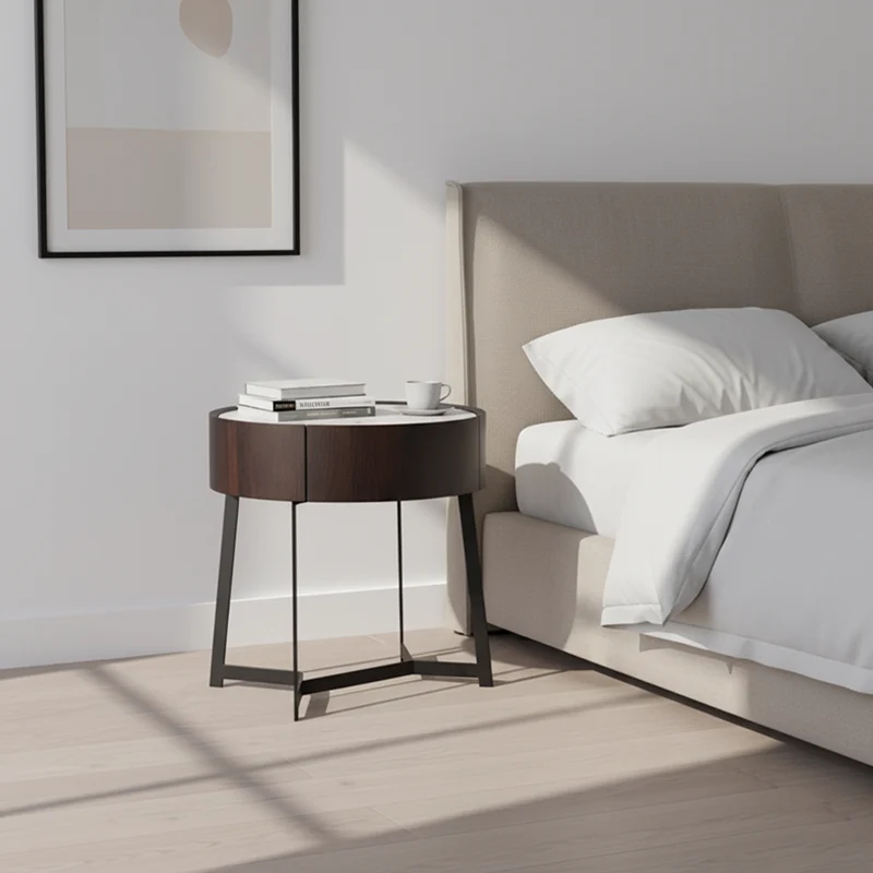 Cool Industrial Bedside Table - Eco-Friendly Material & Scratch-Resistant Sintered Stone Top Nightstand 1-Drawer For Bedroom