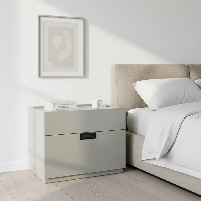 Quiet-Close Minimal Nightstand - Formaldehyde-Free MDF & Durable Rock Slab Top Bedside Table 2-Drawer For Bedroom