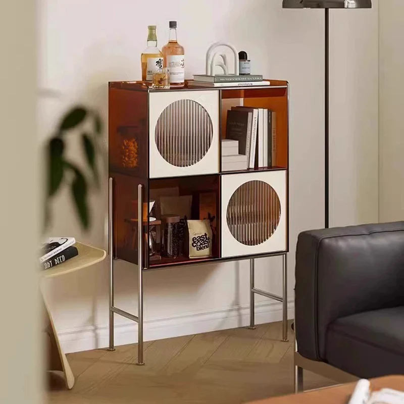 Contemporary Retro Rectangular Acrylic Stainless Steel Display Rack 4-Cabinet For Living Room
