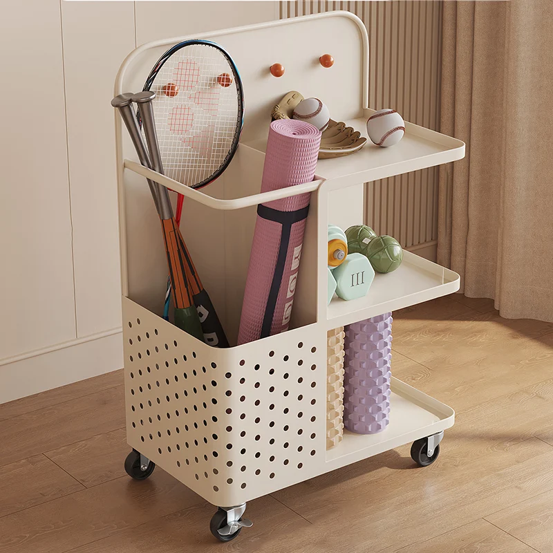 Modern Minimalist Rectangular Baked Paint Carbon Steel Movable Storage Shelf 3-Tier For Living Room & Bedroom