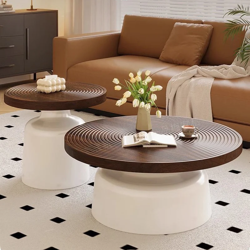 Contemporary Nordic Vortex Pattern Round MDF Carbon Steel Coffee Table Set 1-Tier For Living Room