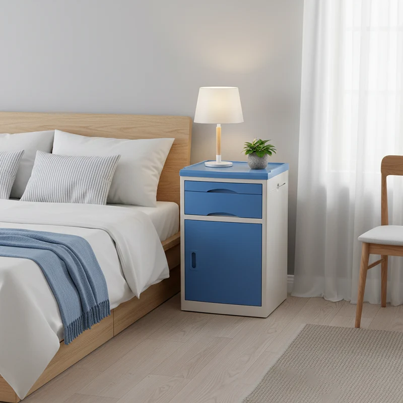 Modern Minimalist Rectangular Acrylonitrile Butadiene Styrene Nightstand 2-Drawer 2-Cabinet For Bedroom