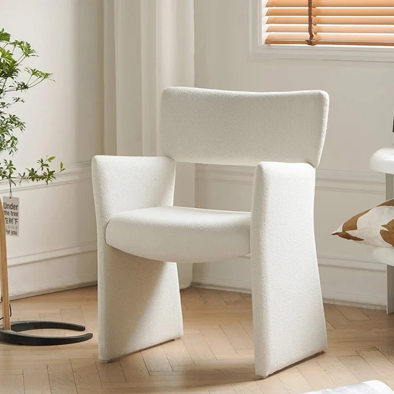 Modern Minimalist Curved Teddy Velvet Multi-Layer Board Sponge Dining Chair Backrest Armrest For Dining Room