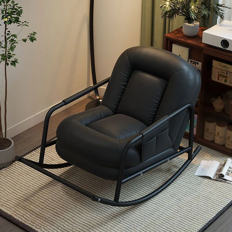 Contemporary Nordic Ergonomics Rectangular Cat Scratching Leather Corduroy Carbon Steel Sponge Plush Cotton Rocking Chair Backrest Armrest For Living Room