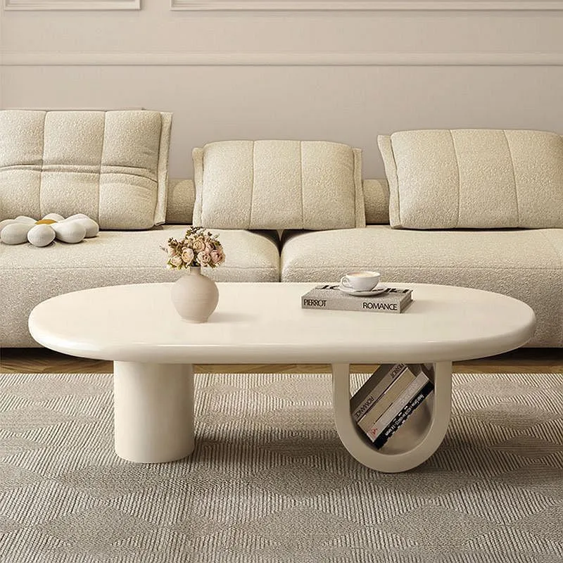 Modern Minimalist Ellipse MDF U-shaped Leg Coffee Table 1-Cabinet For Living Room