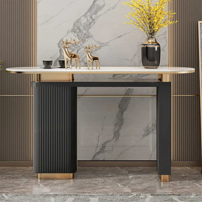 Oval Shape Contemporary Console Table Stone Console Sofa Table in Black and White