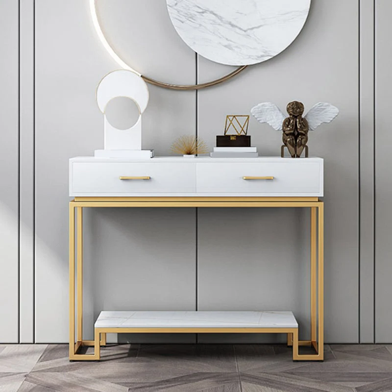 Rectangle Shape Contemporary Console Table 2 Drawers Wood Console Sofa Table