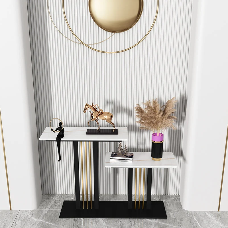 Rectangle Shape Contemporary Console Table Stone Sofa Table in White