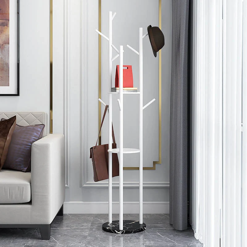 Modern Coat Rack Metal Storage Shelves Clothes Hanger with Marble Bottom
