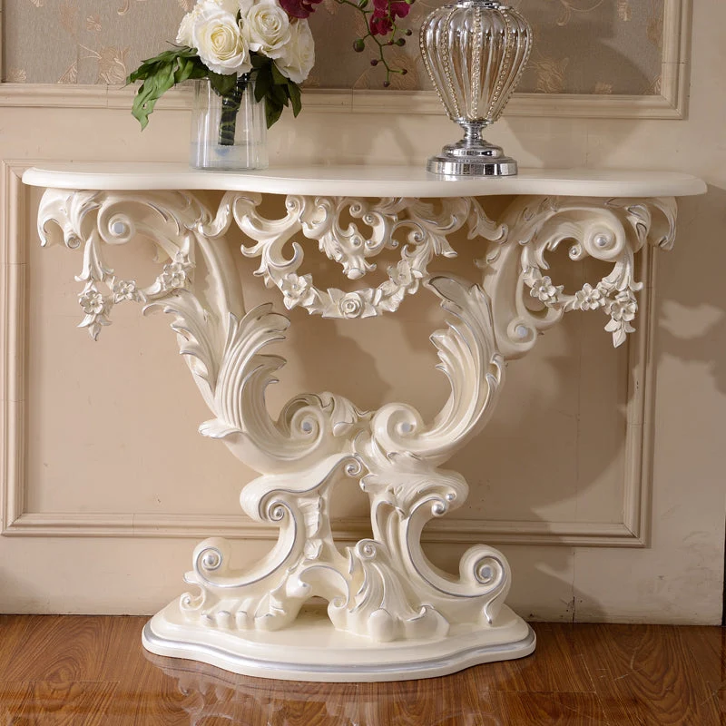 French Country Console Table Brown/Black/White/Gold Wooden Console Sofa Table