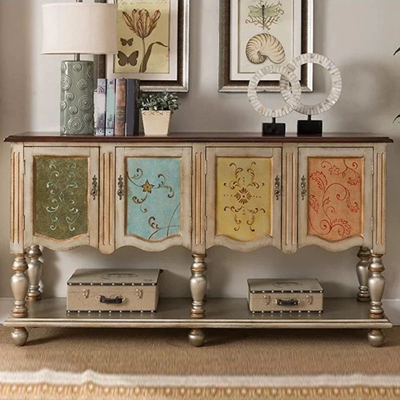 Contemporary Console Table Wood Console Sofa Table in Grey/Champagne