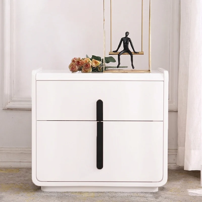 Contemporary Creative Smart Wireless Charger Bedside Table - 2 Drawers Square Nightstand For Bedroom