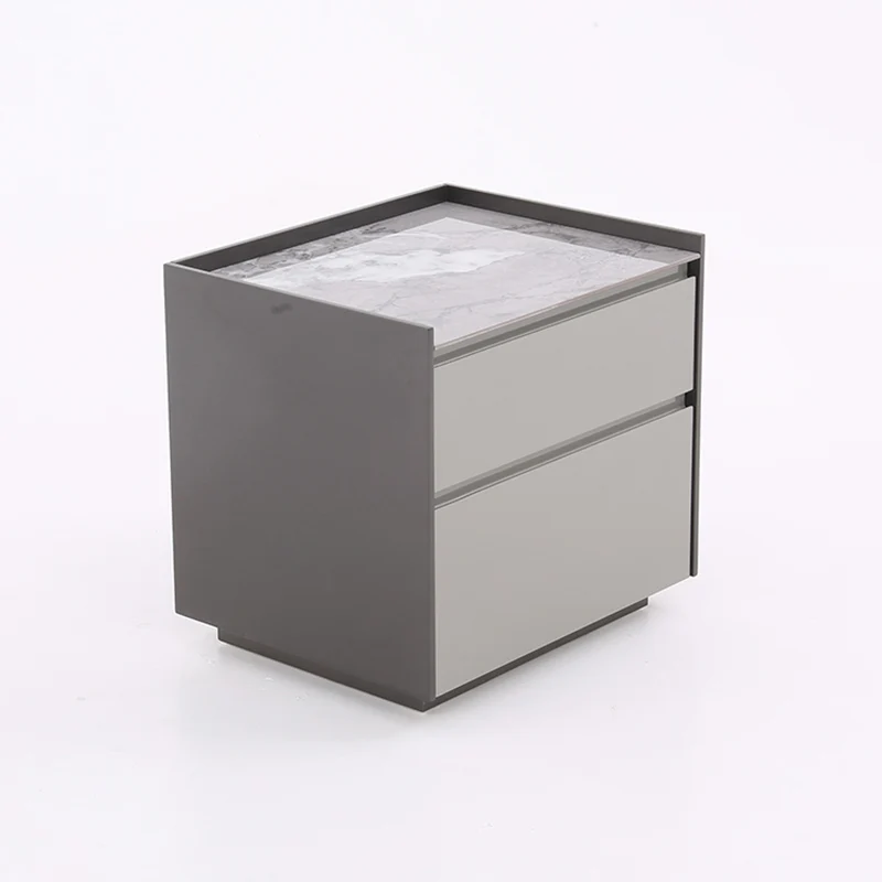 Contemporary Scandinavian Sintered Stone Bedside Table - Silent Soft-Close 2 Drawers Nightstand For Bedroom