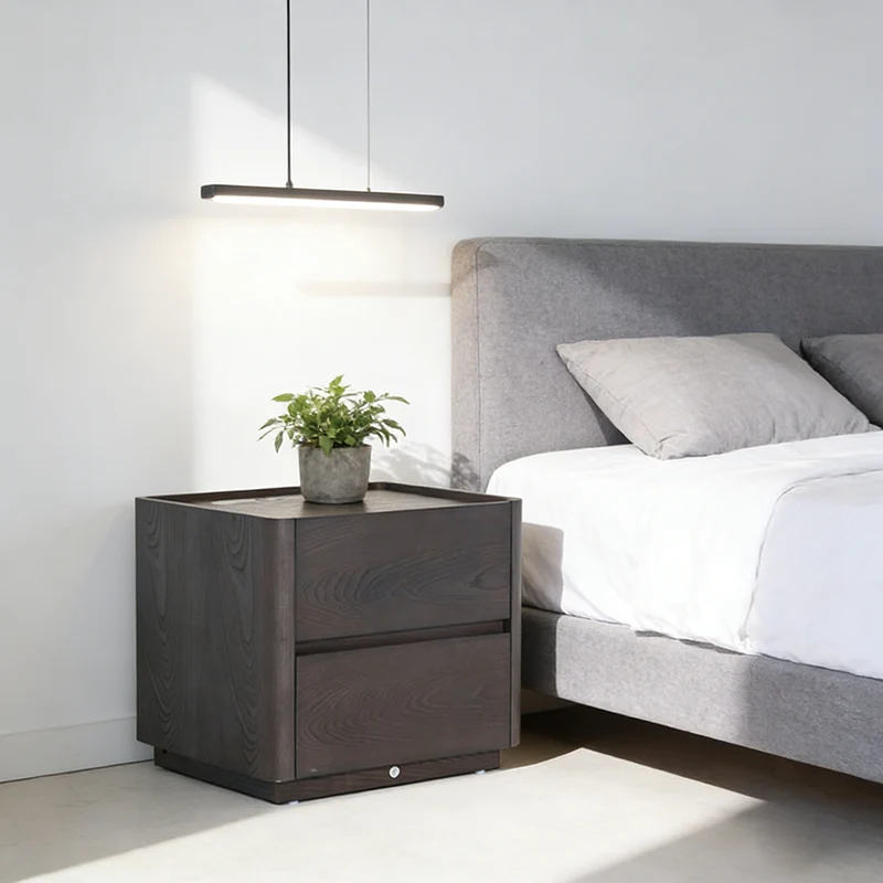 Traditional Vintage Square Hidden 2 Drawers Nightstand - Wireless Charging Sensor Light Bedside Table For Bedroom