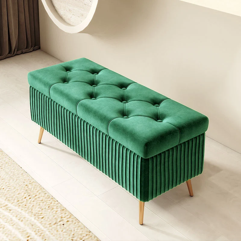 Modern Luxury Rectangular Solid Wood Frame Foam Velvet Bench 1-Storage For Entryway