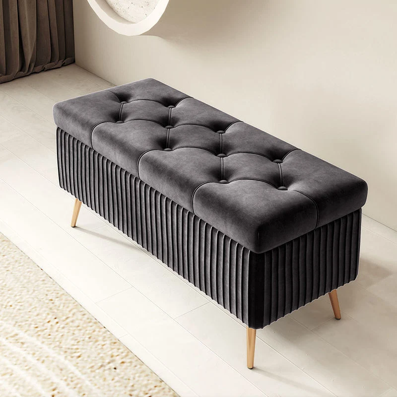 Modern Luxury Rectangular Solid Wood Frame Foam Velvet Bench 1-Storage For Entryway
