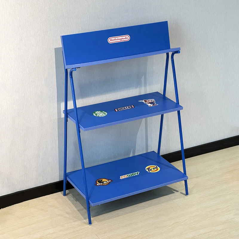 Modern Minimalist Rectangular Carbon Steel MDF Display Rack 3-Tier For Living Room