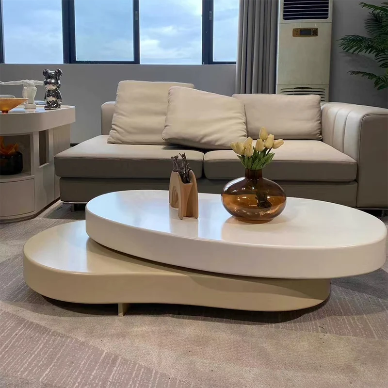 Modern Minimalist Oval Bean-Shaped MDF Rotatable Coffee Table 2-Tier For Living Room