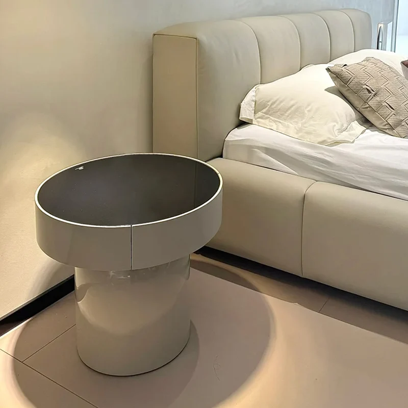 Modern Minimalist Round Plywood MDF Frame Nightstand With Drawer Storage for Bedroom