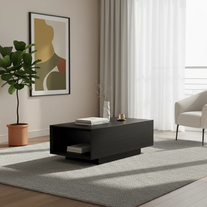 Modern Minimalist Rectangular Coffee Table - MDF: Layered Storage, Stable Support, Multi-Scenario Use & Scratch-Resistant For Living Room