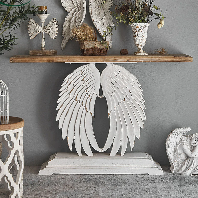 Modern Shabby Chic Wood Magnesium Oxide Rectangular Console Table With 1-Tier Storage For Hallway & Living Room