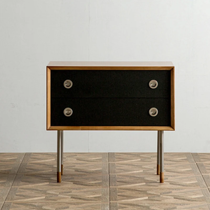 Contemporary Scandinavian Engineered Wood & Stainless Steel Square Cylindrical Legs Nightstand With 2/3 Drawers For Bedroom