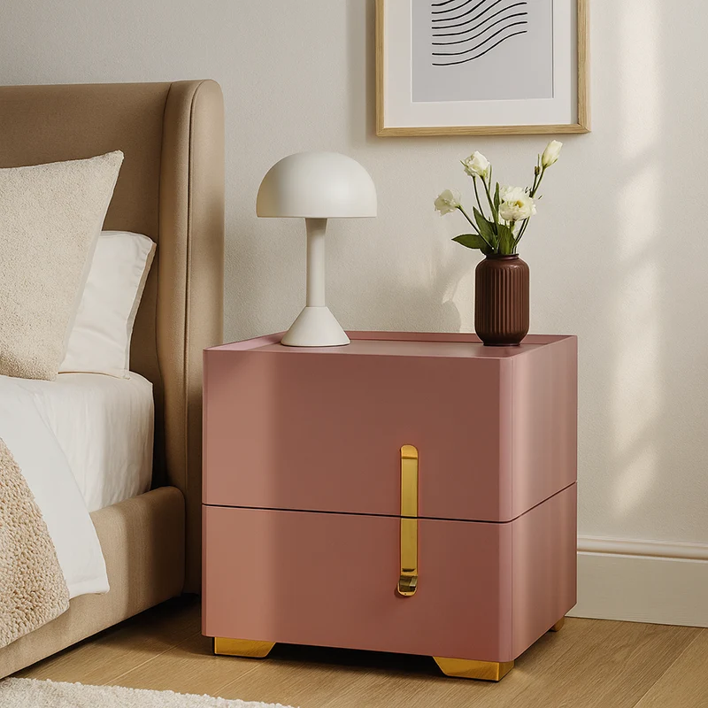 Contemporary Scandinavian Square Rounded Corner Bedside Table - Faux Leather 2 Nightstand For Bedroom