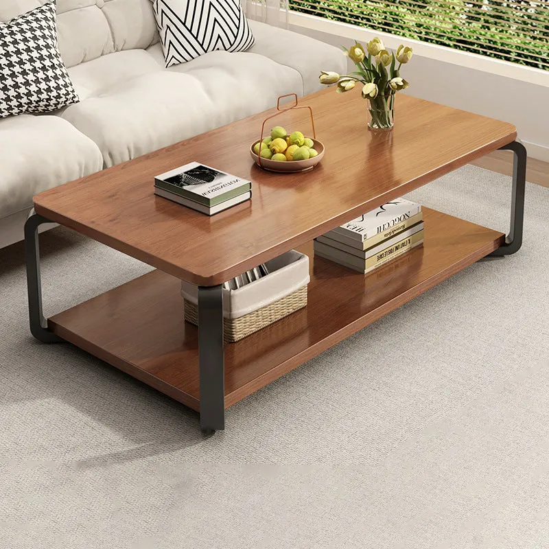 Modern Minimalist Rectangular MDF Steel Coffee Table 2-Tier For Living Room