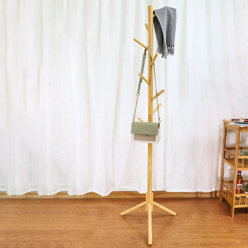 Modern Stand Coat Rack Solid Color Wooden Clothes Hanger with Coat Hooks