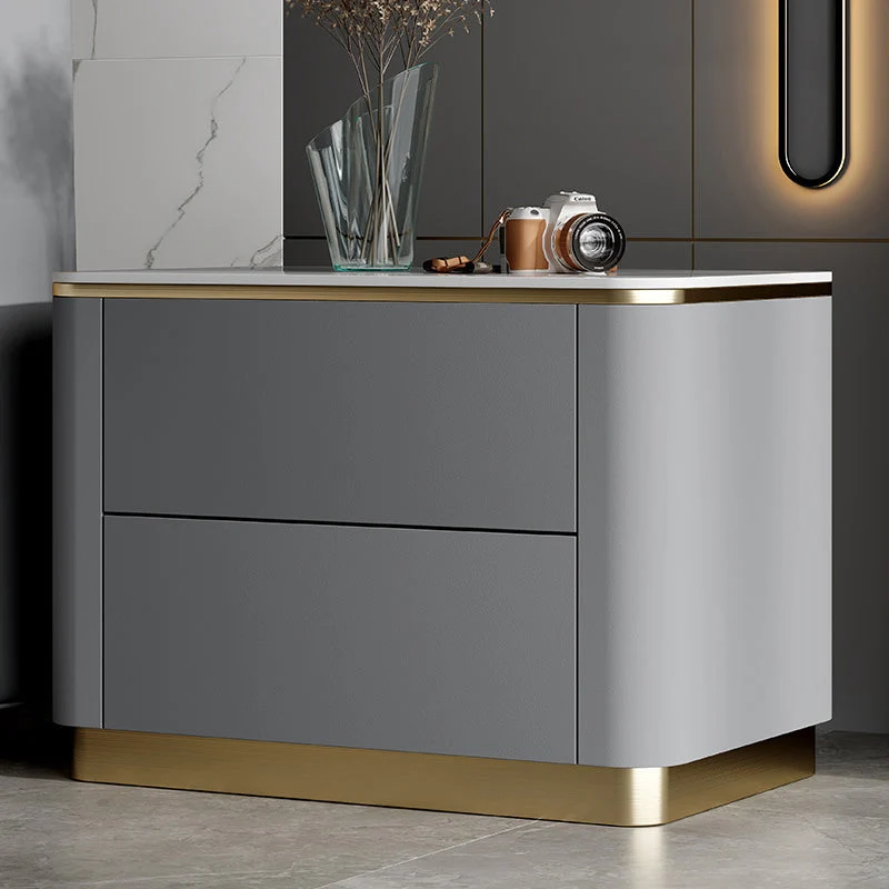 Stone Accent Table Nightstand Glam Bedside Cabinet with Drawers