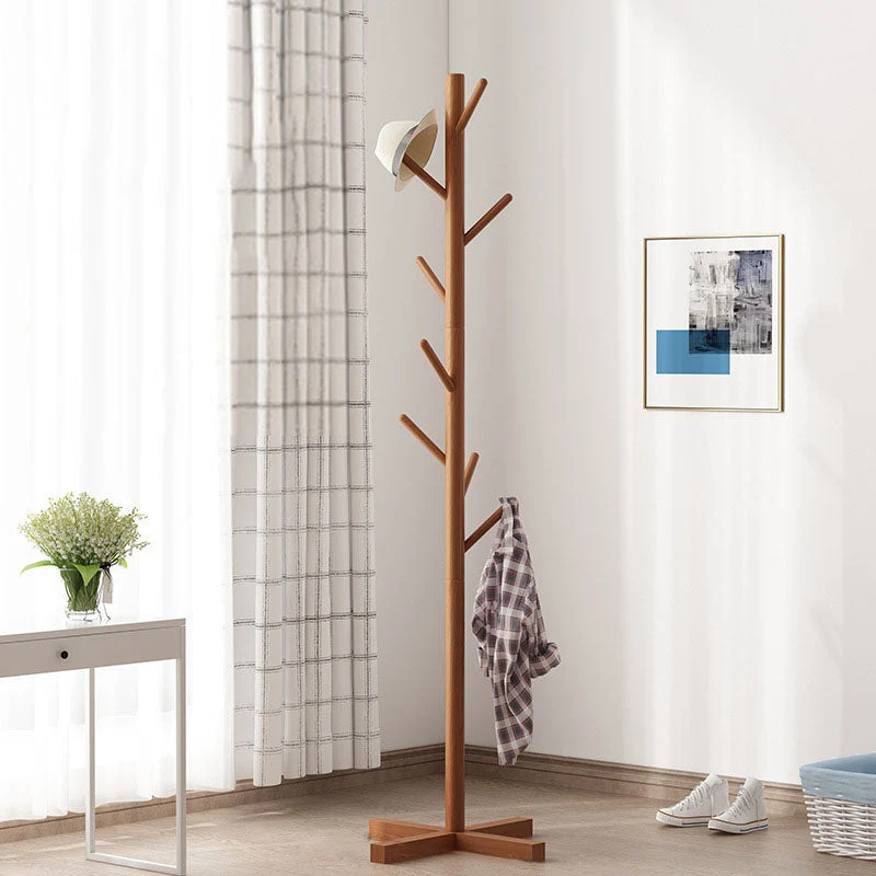 Wooden Hall Tree Mid Century Modern Free Standing Tree Stand with Hooks