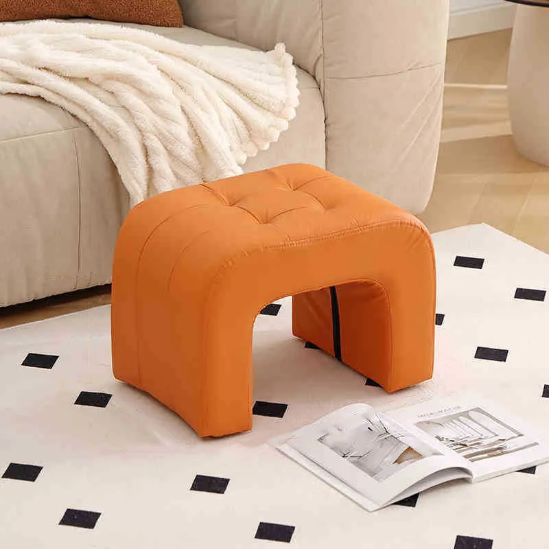 Contemporary Scandinavian Round Arch Solid Wood & Plywood Cat Scratching Leather Sponge Vanity Stool Backless Armless For Bedroom