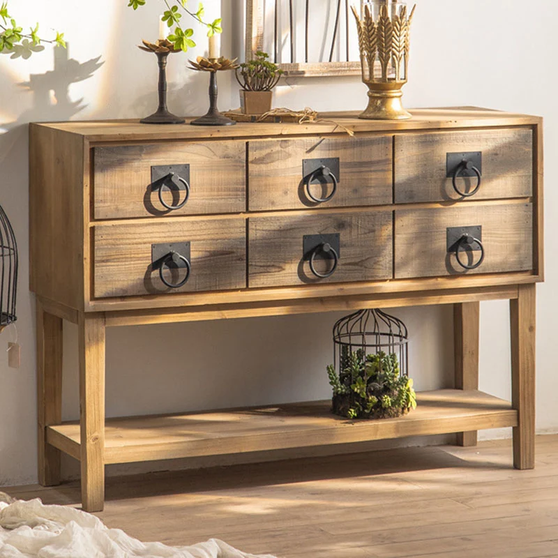 Traditional Rustic Rectangular Chinese Fir Console Table 2/6-Drawer For Entryways