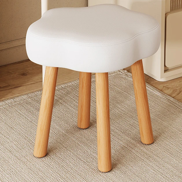 Modern Minimalist Flower-shaped Synthetic Fabric Lamb Fleece Beech Wood Solid Wood Plywood Low Stool For Living Room